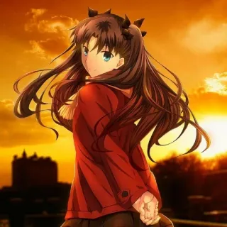 😉 Rin Tohsaka Fate/stay night アニメ, 漫画, 夕焼け, 女の子, キャラクター, 遠坂凛 telegram sticker