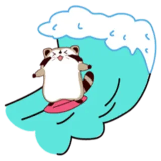 🏄 mapache, surf, ola, lindo, animal, kawaii whatsapp sticker