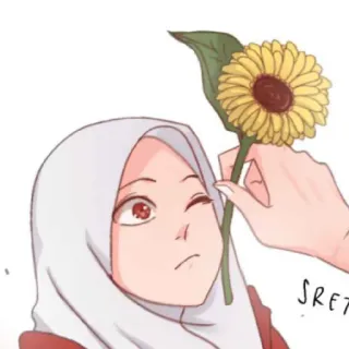 🤨 SRET wanita, gadis, bunga, bunga matahari, hijab, ilustrasi, kartun telegram sticker