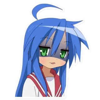 😏 Konata Izumi Lucky Star Anime, müde, Manga, blaue Haare, süß, Schuluniform telegram sticker