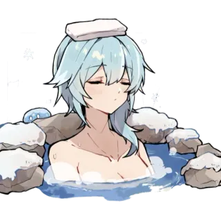 🛀 Eula Genshin Impact Anime, Genshin Impact, Eula, Postać, Gra wideo, Kąpiel, Gorące źródło telegram sticker