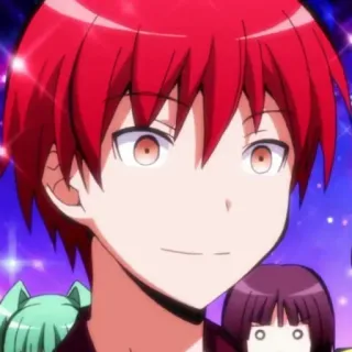 🙂 Karma Akabane Assassination Classroom anime, chico, pelo rojo, personaje, sonriendo telegram sticker