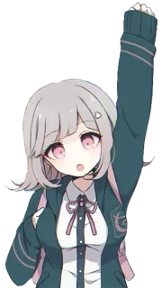 ✋ Chiaki Nanami Danganronpa Anime, Charakter, Chiaki Nanami, Danganronpa, Videospiel, Hand heben telegram sticker