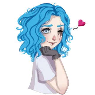 😘 Cartoon, Anime, Meisje, Schattig, Blauw haar, Hart telegram sticker