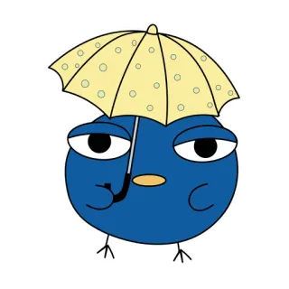 ☔️ dibujos animados, lindo, paraguas, pájaro azul, personaje whatsapp sticker