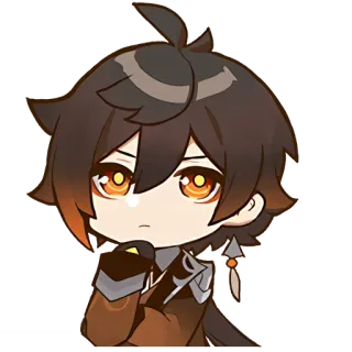 🤔 Zhongli Genshin Impact Anime, Juego, Personaje, Genshin Impact, Zhongli, Pelo castaño, Chibi telegram sticker