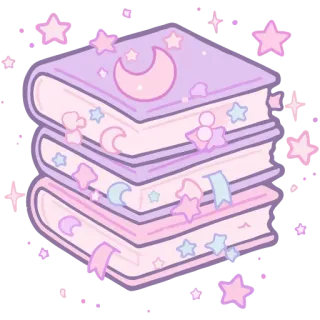 📚 books, pastel, stars, moon, cute, kawaii, stack telegram sticker