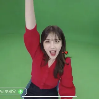 ✨ 뭘 보세요 wanita, kaus merah, layar hijau, korea, semangat, potret whatsapp sticker