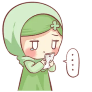 😢 ... traurig, Cartoon, Chibi, grün, Hijab, Muslim, Mädchen whatsapp sticker