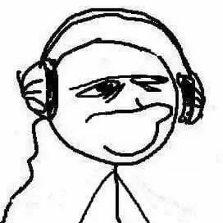 🙁 meme, divertido, auriculares, monigote, dibujo, cultura de internet telegram sticker