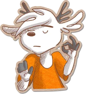 🔍 Персонаж, Мультфильм, Олень, Белые волосы, Рога, Жест OK telegram sticker