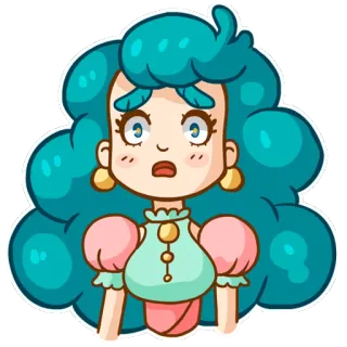😳 dessin animé, fille, cheveux bleus, mignon, personnage, autocollant telegram sticker