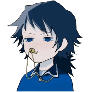 😒 Anime, Manga, Còi, Nhân vật, Tóc xanh, Huấn luyện viên, Hoạt hình, Clip art telegram sticker