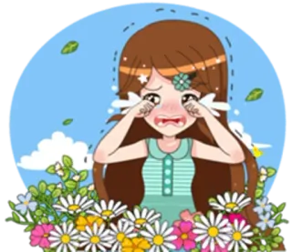 😨 Desenho animado, Menina, Chorando, Triste, Flor, Anime whatsapp sticker