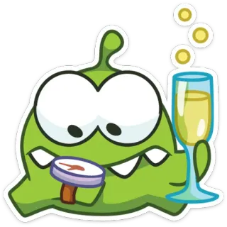 🐸 Om Nom Cut the Rope Ом Ном, Cut the Rope, мультфильм, праздник, шампанское, пьяный, вечеринка telegram sticker