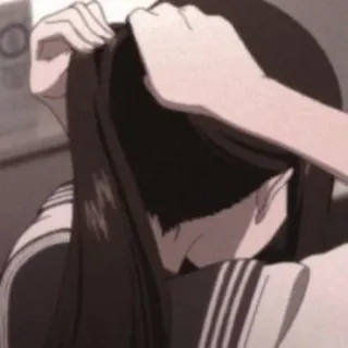 😕 Anime, Cô gái, Tóc, Bàn tay, Đồng phục học sinh telegram sticker