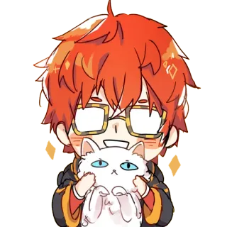 😍 707 Mystic Messenger anime, cat, mystic messenger, seven, fan art, chibi, cute telegram sticker