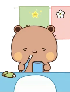 🧸 Cartone animato, Orso, Spazzolino da denti, Tazza, Igiene, Pulizia, Carino, Mattina telegram sticker