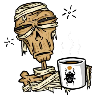 😴 momia, café, dibujos animados, escarabajo, egipto, cansado, vendaje telegram sticker