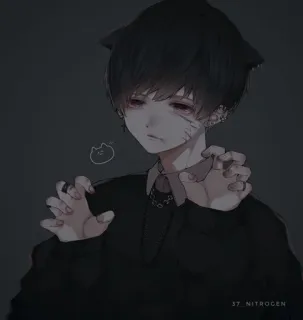 🐚 Аниме, Парень, Кошачьи уши, Темный, Грустный, Эмоциональный, Искусство telegram sticker