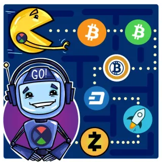 🍽 GO! criptomoeda, bitcoin, robô, pacman, cripto, dinheiro, tecnologia, moeda digital telegram sticker