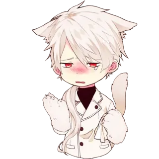 😿 Katzenjunge, Anime, Süß, Traurig, Katzenohren, Weißes Haar telegram sticker