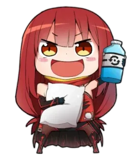💤 Animé, Chibi, Cheveux roux, En colère, Mignon, Oreiller, Bouteille telegram sticker