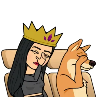 🤦 dessin animé, femme, chien, couronne, fatigué, somnolent, Bitmoji telegram sticker