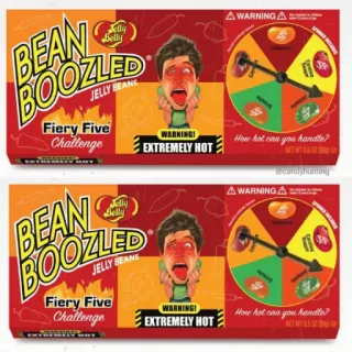 🍬 BEAN BOOZLED JELLY BEANS
Fiery Five
Challenge
WARNING!
EXTREMELY HOT
How hot can you handle? Essen, Süßigkeiten, Challenge, Geleebohnen, Bean Boozled, Scharf, Heiß whatsapp sticker