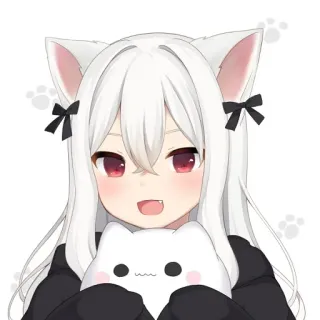 🤗 anime, chica gato, lindo, pelo blanco, orejas de gato whatsapp sticker