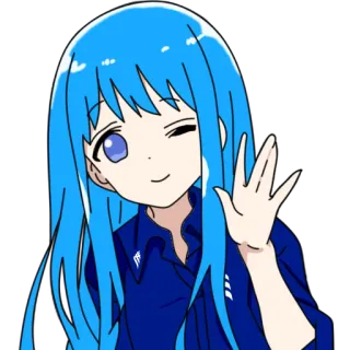 🤚 Anime, Manga, Mädchen, blaue Haare, süß, winkend, Cartoon telegram sticker