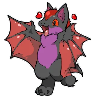 😍 nietoperz, słodki, zwierzę, kreskówka, czerwony, fioletowy, serce telegram sticker