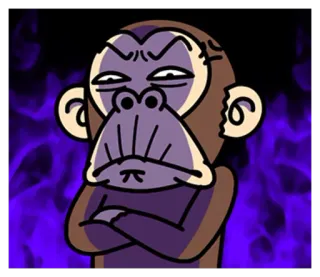 😑 원숭이, 만화, 화난, 유인원, 팔짱 telegram sticker