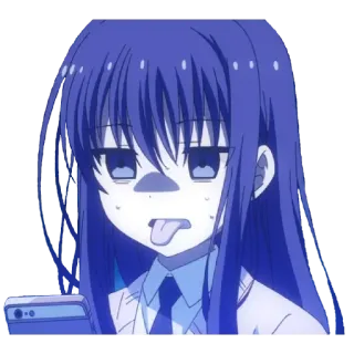 😝 animé, fille, langue, fatigué, paresseux, smartphone, ennuyé, mignon whatsapp sticker