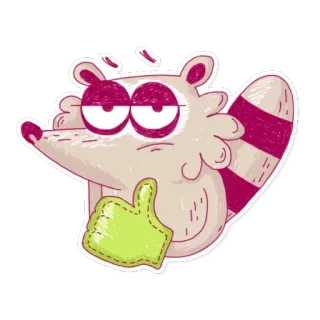 👍 แรคคูน, สัตว์, การ์ตูน, ยกนิ้วโป้ง, สติกเกอร์, น่ารัก, เชิงบวก, อนุมัติ telegram sticker