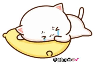 😔 @Sigilo_packs kot, płacz, smutny, banan, słodki, kreskówka whatsapp sticker