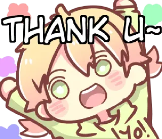 🥰 THANK U~
IYO! terima kasih, anime, kartun, imut, kawaii, bersyukur whatsapp sticker