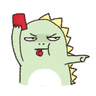 🎋 dinosaure, en colère, carton rouge, dessin animé, drôle, BD, geste telegram sticker