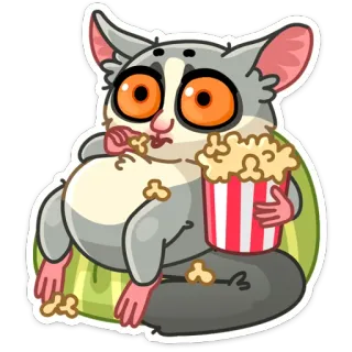 🍿 animal, lêmure, fofo, pipoca, comendo, assistindo filme, desenho animado, comida, lanche telegram sticker