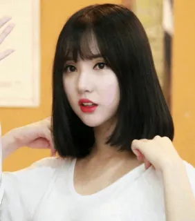 😕 mulher, garota, coreana, asiática, retrato, corte bob, batom vermelho, beleza telegram sticker