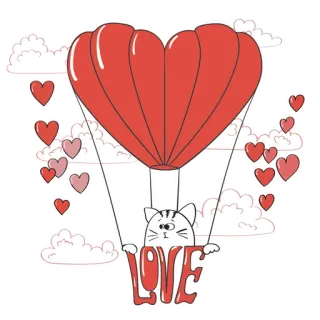 😍 LOVE แมว, ลูกโป่ง, หัวใจ, ความรัก, วันวาเลนไทน์, น่ารัก, โรแมนติก, บอลลูน whatsapp sticker