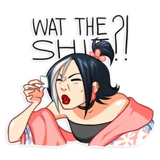 💩 WAT THE SH?! engraçado, expressão, desenho animado, mulher, chocada, exclamação whatsapp sticker