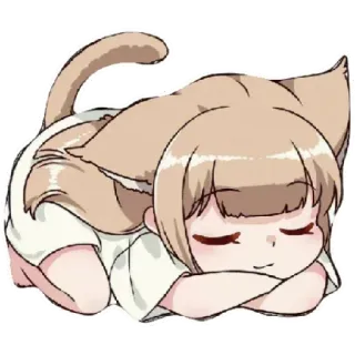 😴 Аниме, Девушка-кошка, Спит, Каваий, милый/ая, Мультфильм, Манга, Девушка telegram sticker