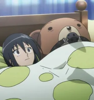 😳 Anime, Schlafzimmer, Mädchen, Bett, Teddybär whatsapp sticker