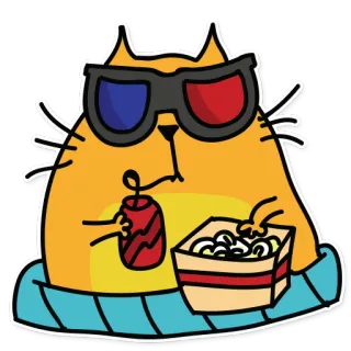 🍿 cat, 3D glasses, popcorn, movie, entertainment, drink telegram sticker