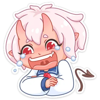😂 demone, carino, anime, cartone animato, diavolo, piangendo, occhi rossi, corna whatsapp sticker