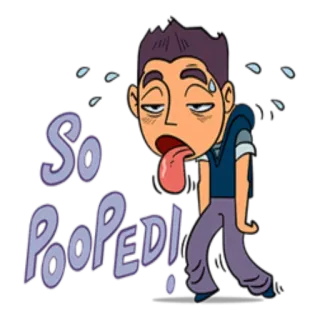 😛 So Pooped! müde, erschöpft, kaputt, schläfrig, Cartoon, schwitzend, Müdigkeit telegram sticker