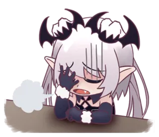 😐 Anime, Manga, Démon, Fatigué, Épuisé, Mignon, Autocollant telegram sticker