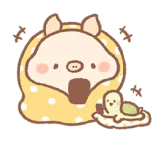 🥶 ลูกหมู, เต่า, น่ารัก, การ์ตูน, สัตว์, ผ้าห่ม telegram sticker