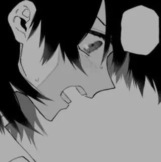 🗝 Anime, Manga, Menangis, Sedih, Emosional, Hitam putih, Tertekan, Wajah telegram sticker